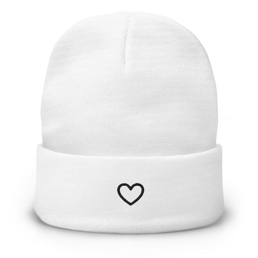 The Heart on your Sleeve Beanie - white with black heart